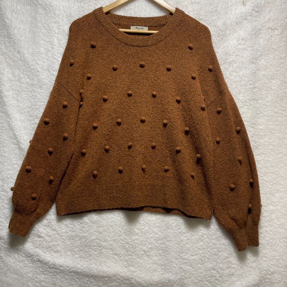 Madewell‎ Size S Womens Brockton Bobble Sweater Rust Brown PomPom Long Sleeve